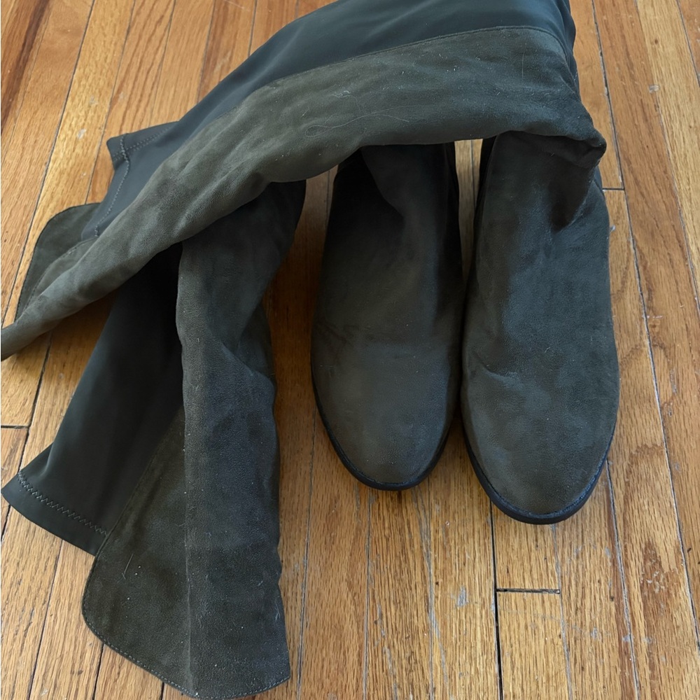 Dark Green Suede Knee-High Boots